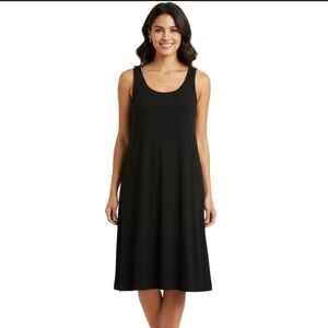 Eileen Fisher 100% Silk Crepe Black Pleated Sleeveless Midi Dress Size S